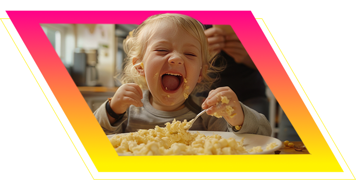 Child eating foot from carton